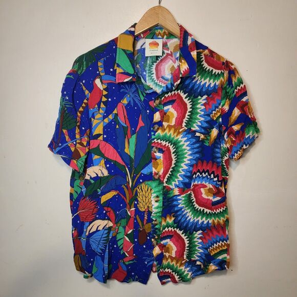 Farm Rio Button Shirt Forrest Parrot Tropical Boho Multi Color Womens Large - Picture 13 of 13